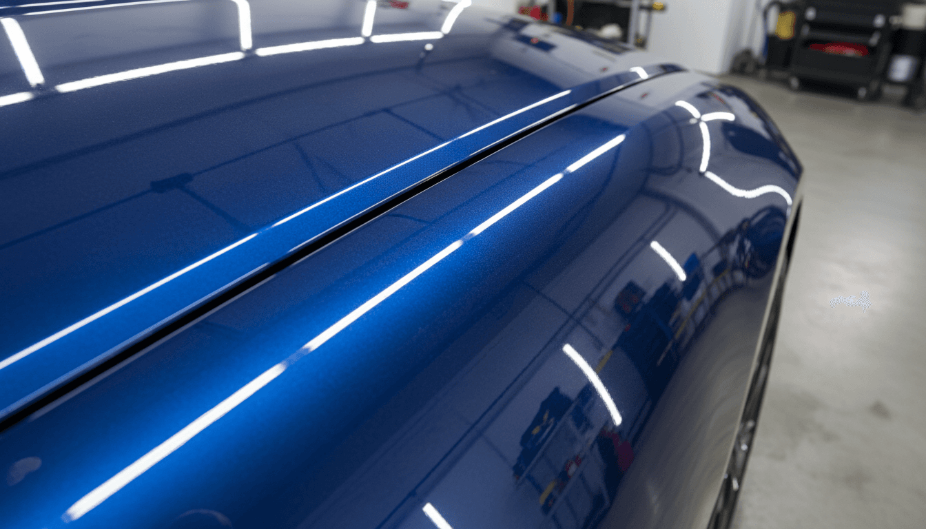 Close up of glossy car paint after paint correction