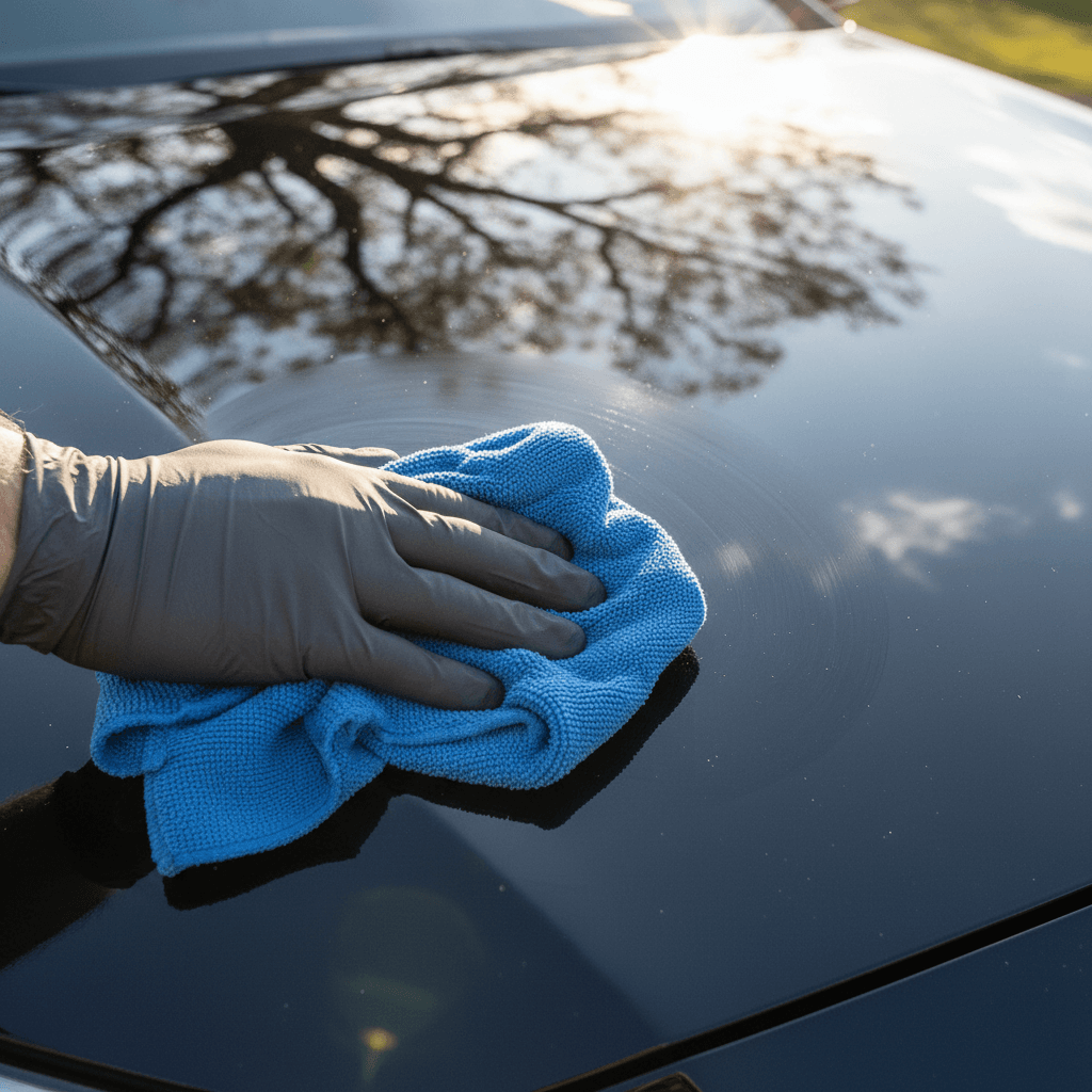 Microfiber cloth polishing car paint