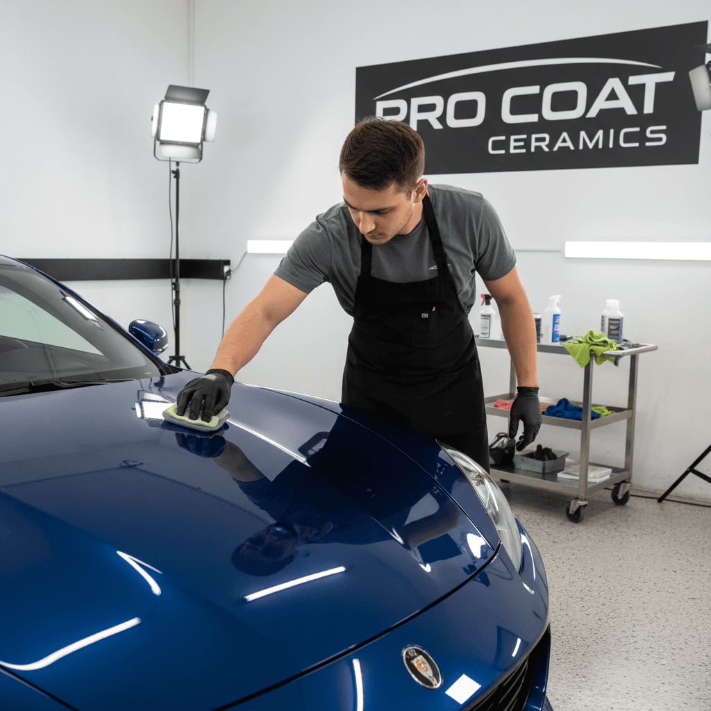 Applying ceramic coating to car hood