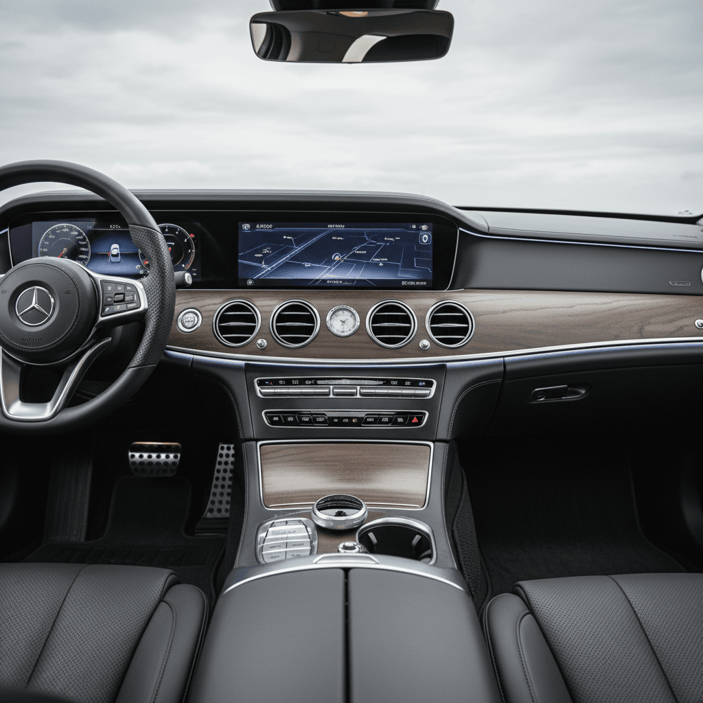 Spotless car dashboard and center console after meticulous interior detailing