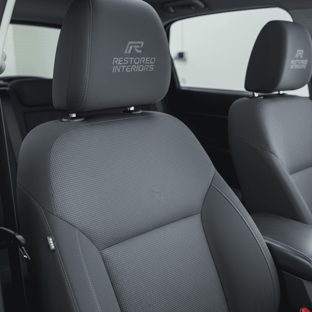 The same car seat after deep cleaning, restored to near-new fabric condition
