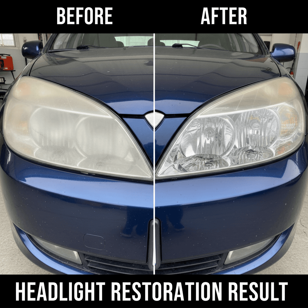 Car headlight restoration after detailing before and after result