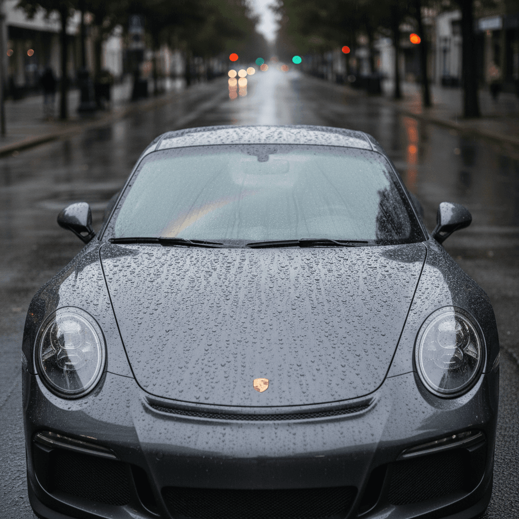Beauty shot of car after rain