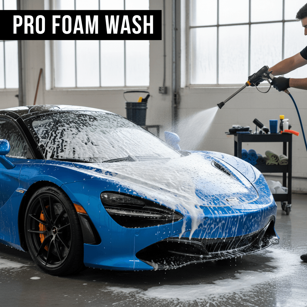 Foam hand wash on a car exterior