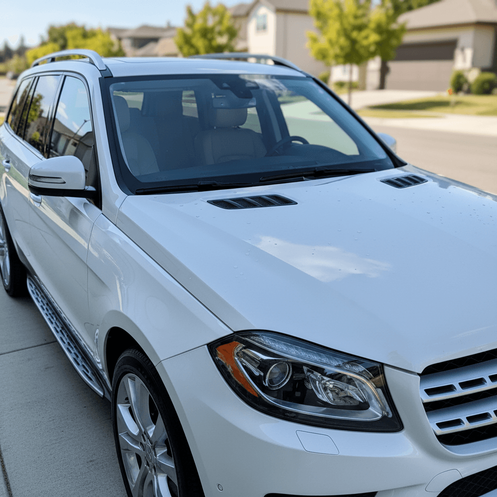 White luxury SUV with glossy ceramic coating