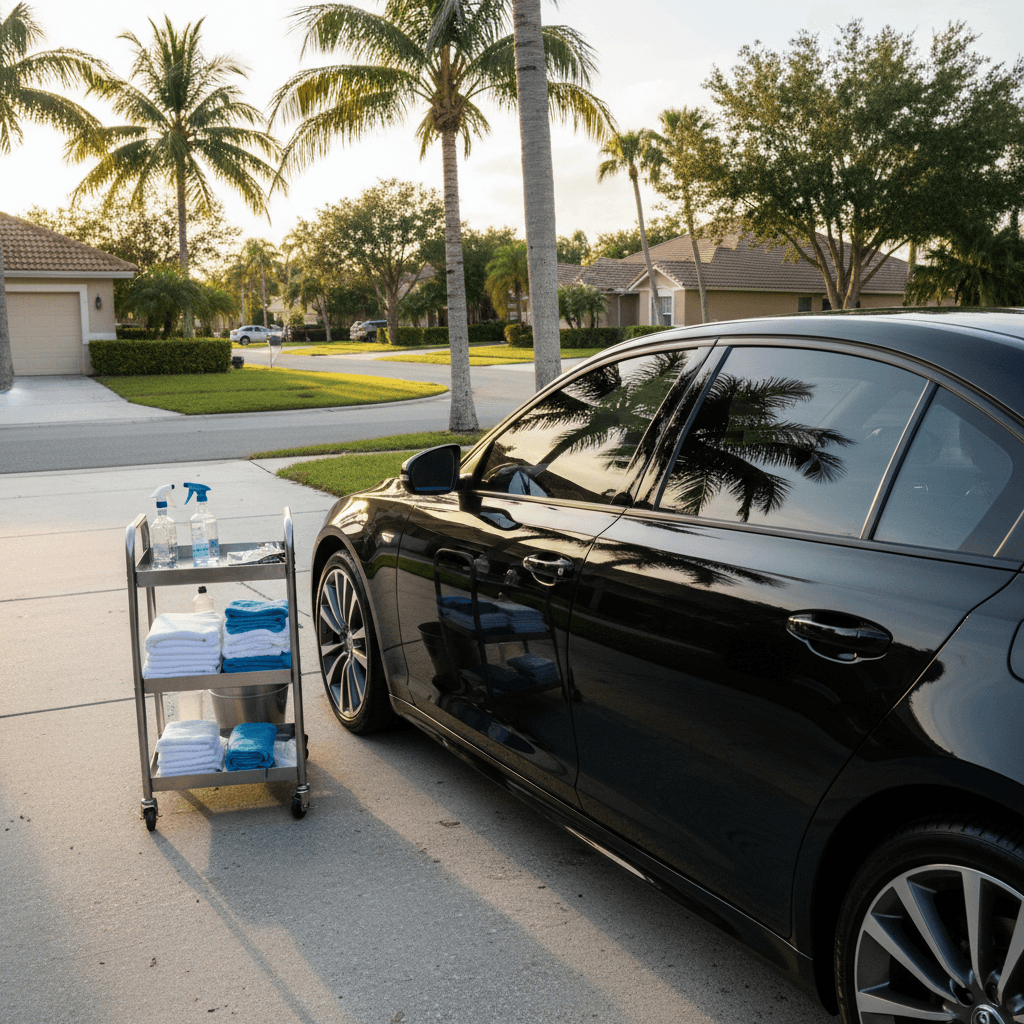 Mobile detailing service in a residential driveway in Davie, Florida