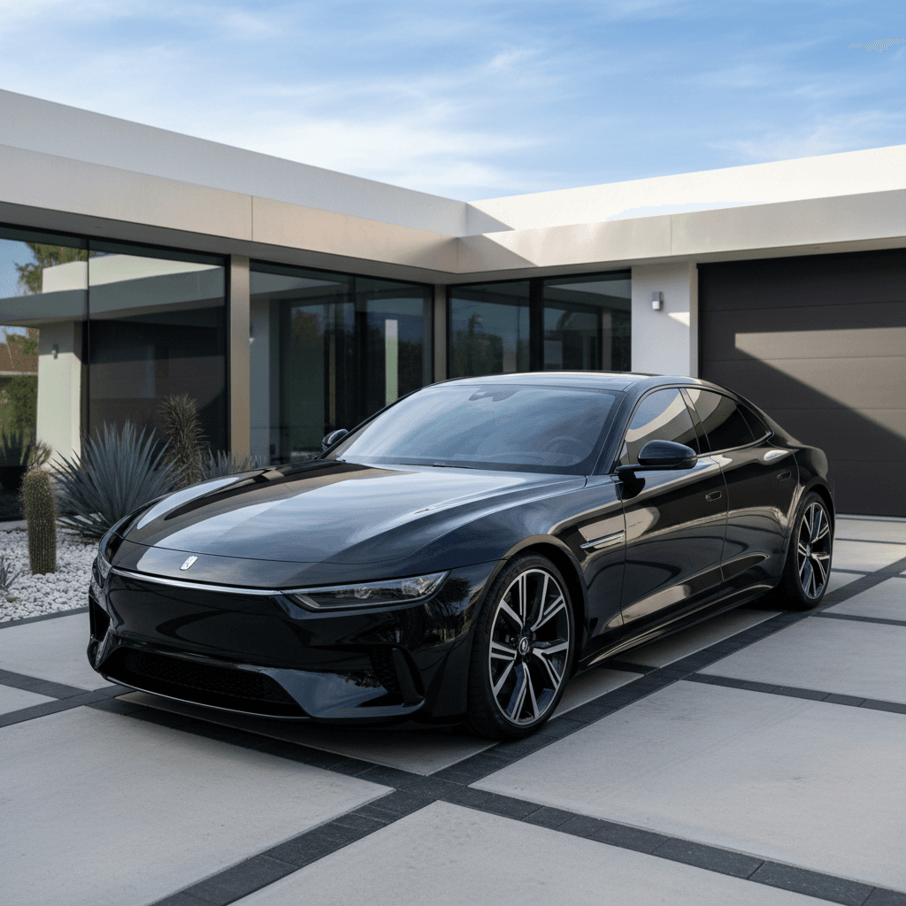Glossy car with ceramic coating in Parkland driveway