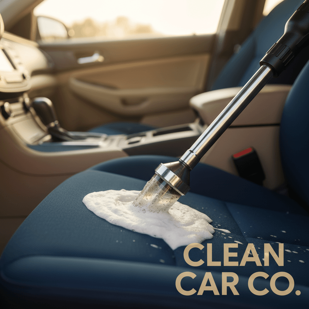 Car seat shampooing with extractor wand and foam