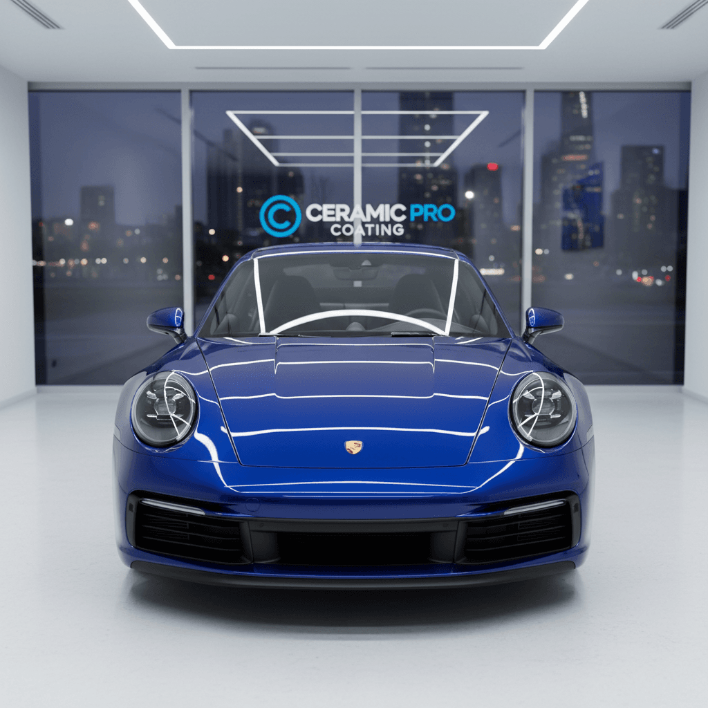 Blue Porsche 911 with ceramic coating, showroom shine