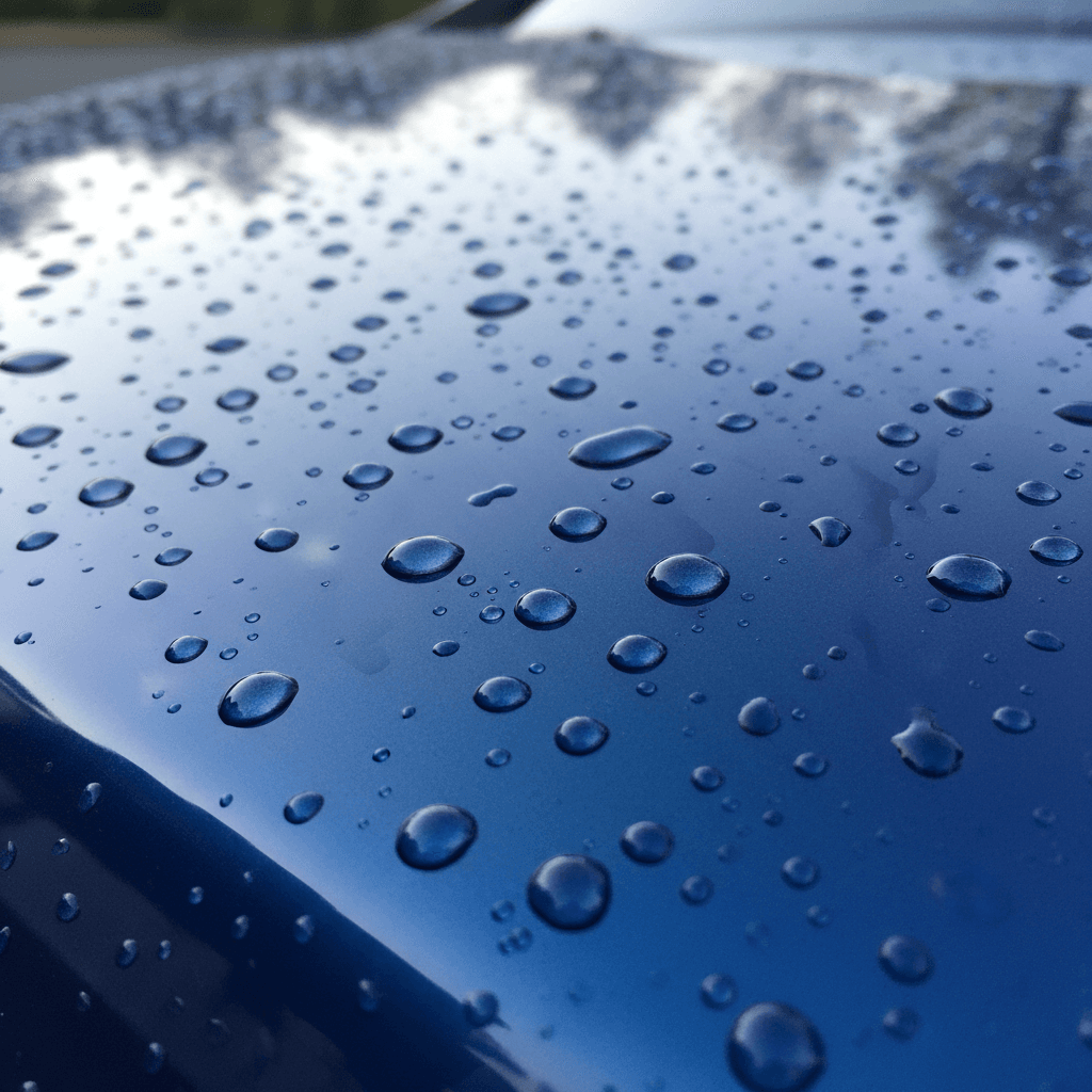 Close up of water beading on car paint