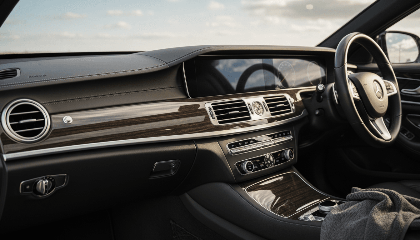 Detailed car interior dashboard shining after service