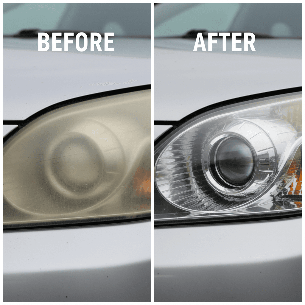 Car headlight restoration before and after