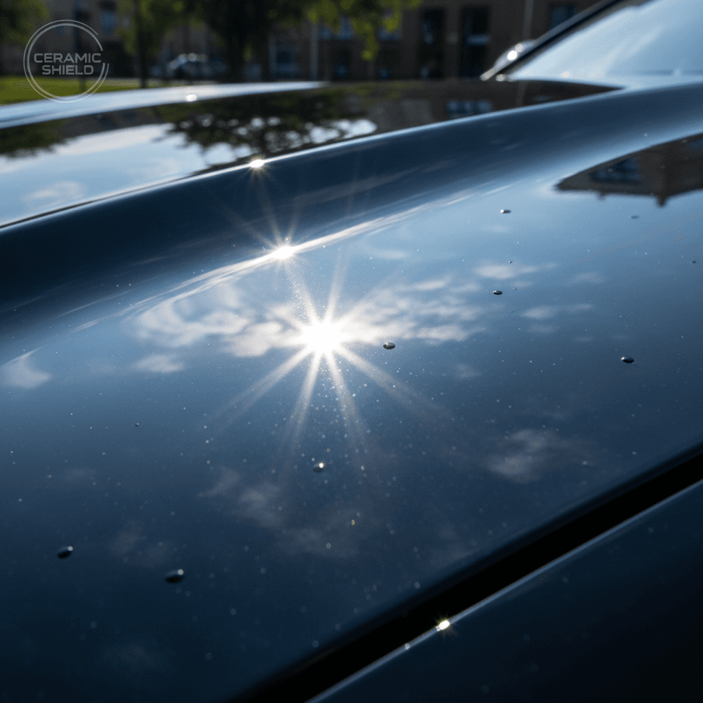 Glossy black paint with deep reflection after ceramic coating