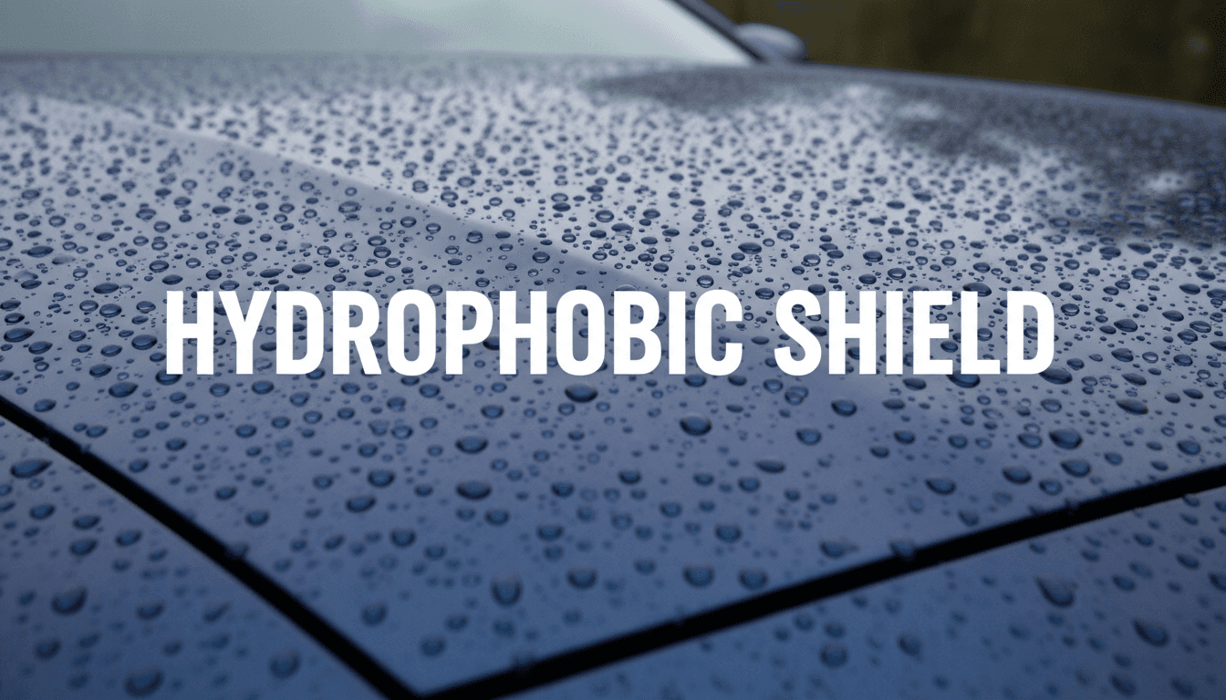 Water beading on a ceramic coated car surface demonstrating hydrophobic protection