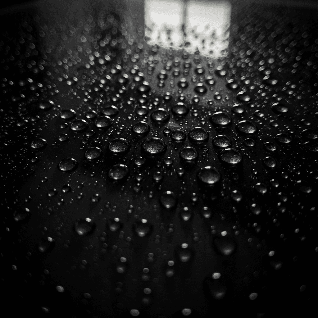 Water beading on ceramic coated hood of a black car