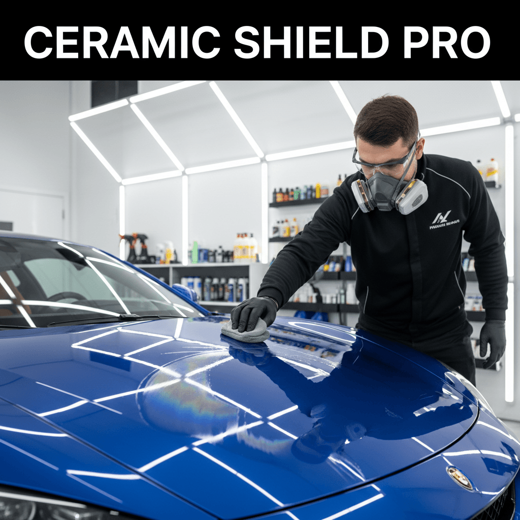 Ceramic coating applicator on a car hood