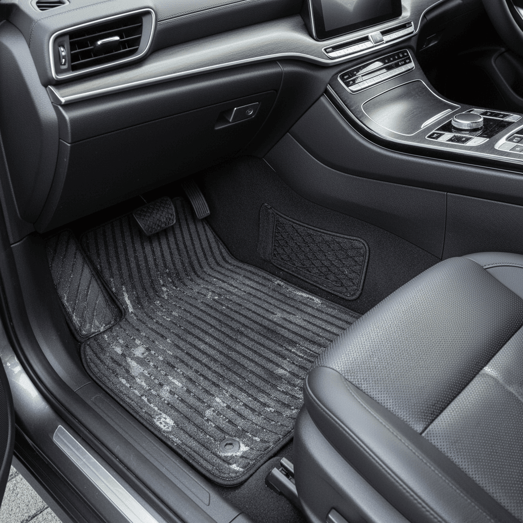 Vacuumed and shampooed car floor mat