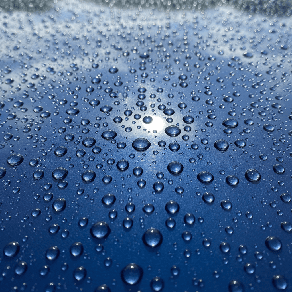 Macro water beads on paint