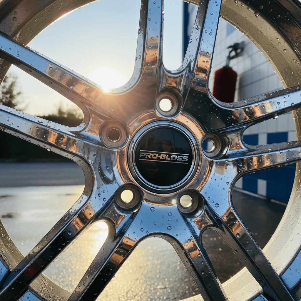 Shiny car wheel after cleaning and coating