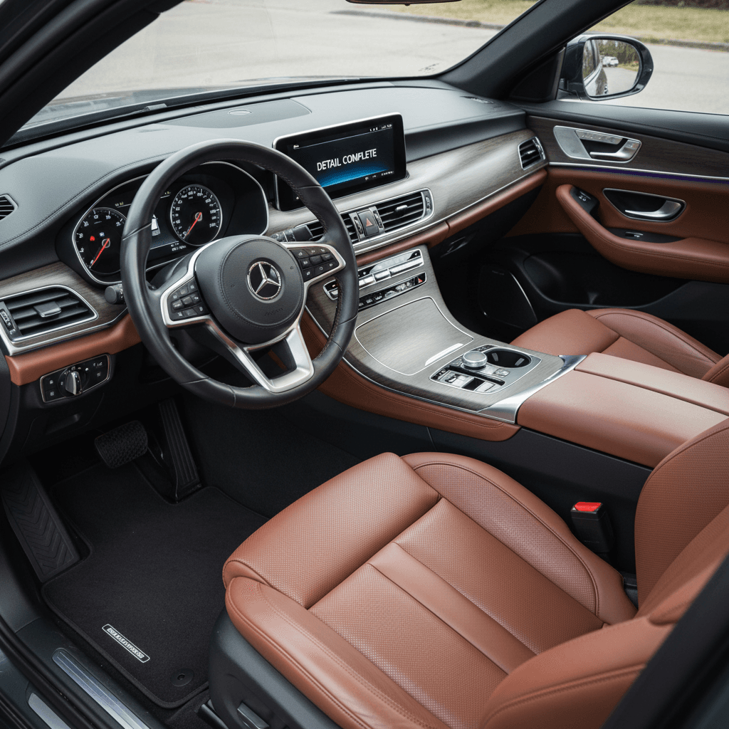 Clean car interior after detailing with leather seats