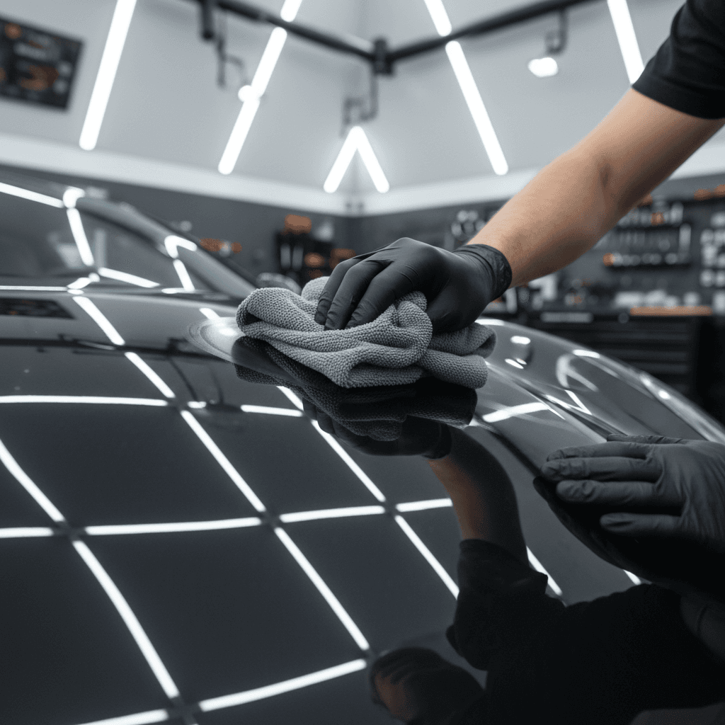 Auto detailing specialist polishing vehicle