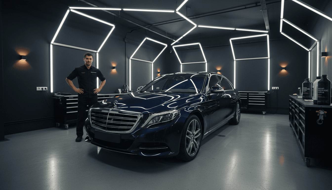 Freshly detailed car with gleaming ceramic protection under natural light